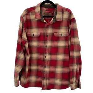 Orvis Heavyweight Flannel Red Plaid Button Up Shirt Men's Size XXL